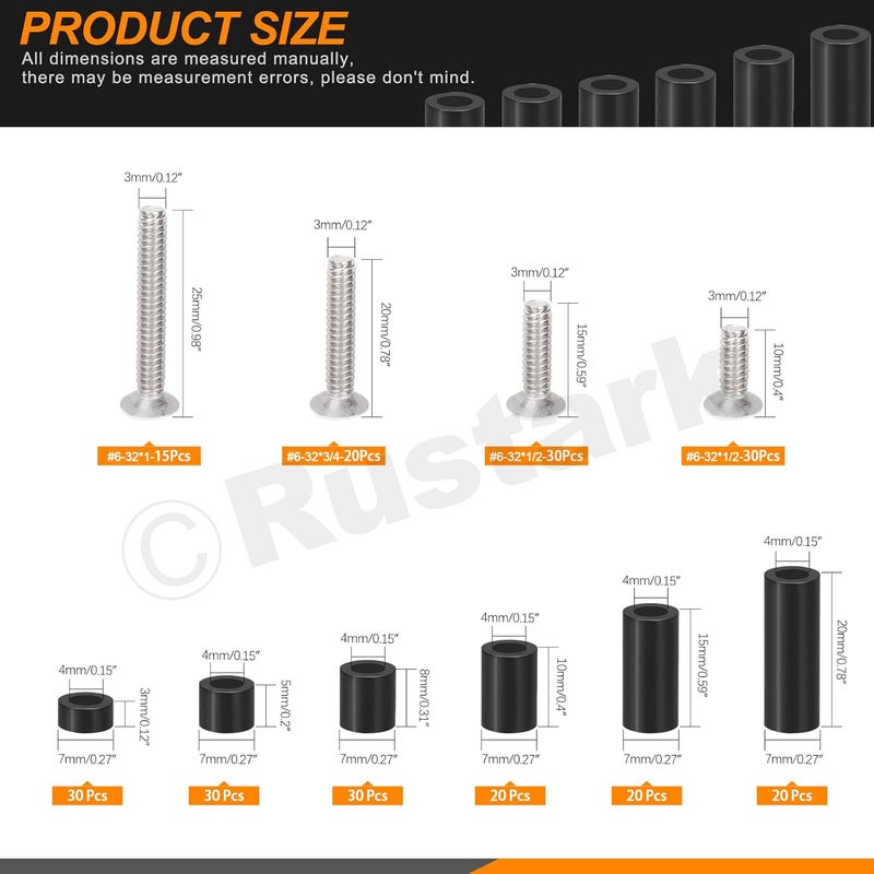 Rustark 245Pcs 6-32 White Wall Plate Screws Assortment Kit with Outlet Screws Spacers White Machine Screws Long Electrical Outlet Screws Light Plate Screws for Industrial Electricity - Image 2